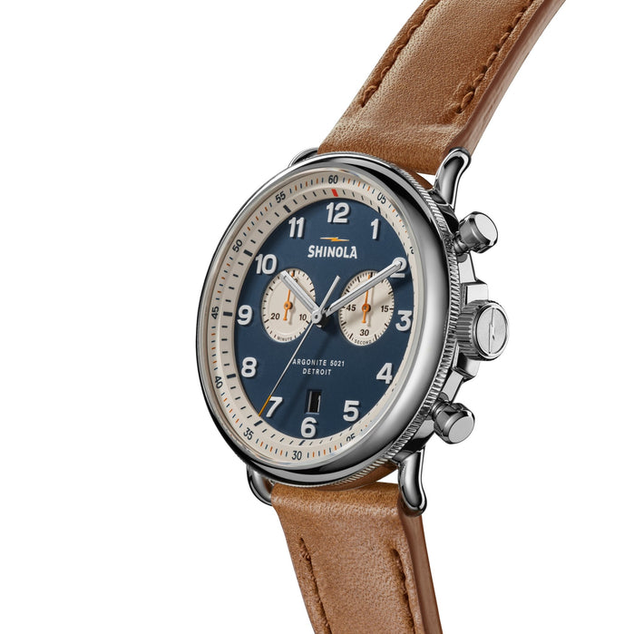 Shinola Canfield Chrono Model C56 43mm Blue angled shot picture