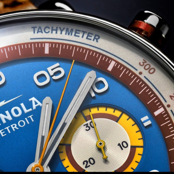 Shinola Canfield Speedway Lap 07 Automatic Chrono 44mm Horizon Blue Limited Edition angled shot picture