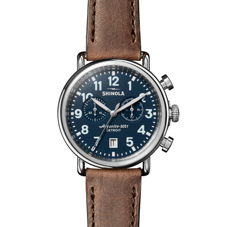 Shinola Runwell Chrono 41mm Blue Brown - Watches.com - S0120194490