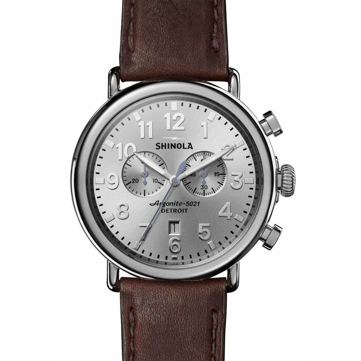 Shinola Runwell Chrono 47mm Silver Brown - Watches.com - S0120077936