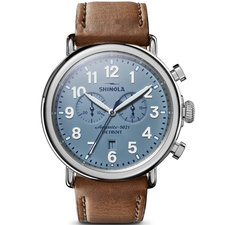 Shinola Runwell Chrono 47mm Slate Blue Brown - Watches.com - S0120223879