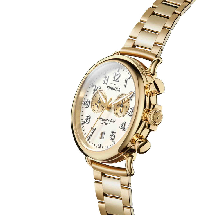 Shinola Runwell Chronograph 41mm Gold Ivory - Watches.com - S0120283784