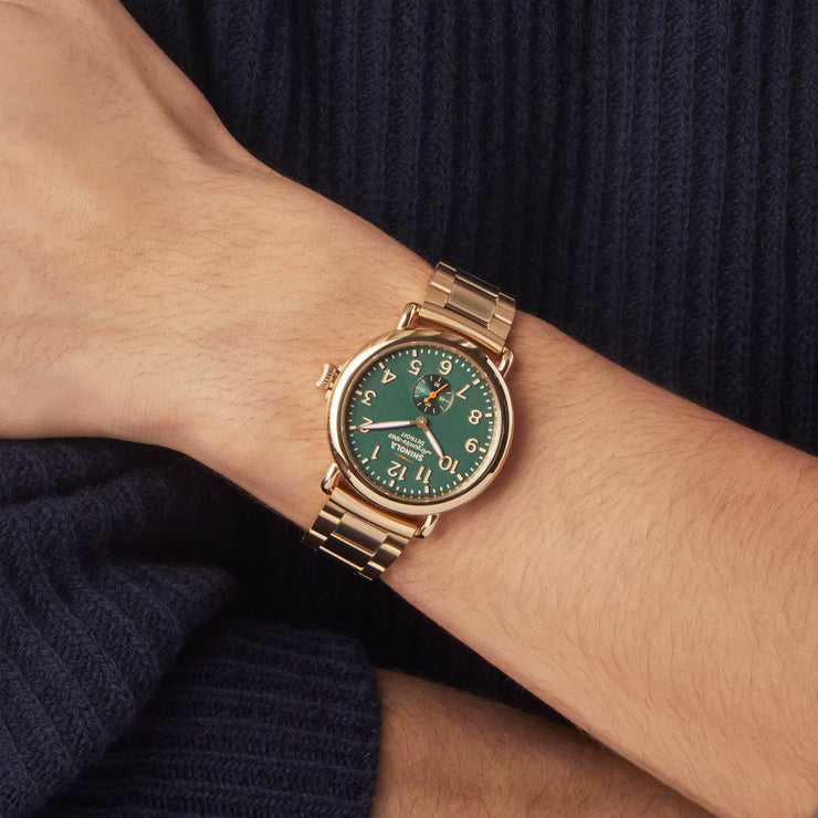 Shinola Runwell Sub Second 41mm Gold SS Teal - Watches.com - S0120291084