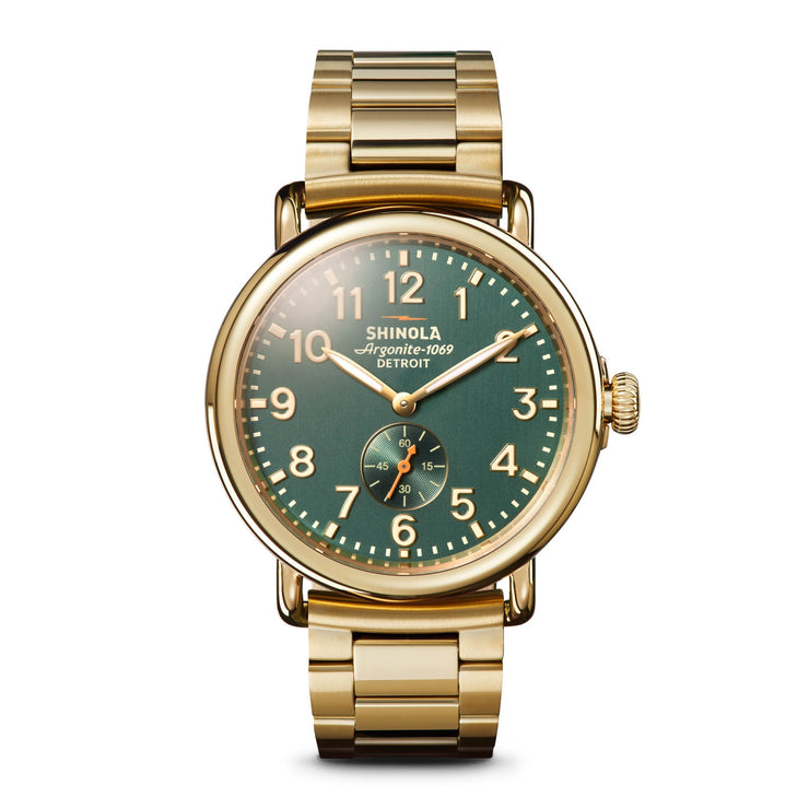 Shinola Runwell Sub Second 41mm Gold SS Teal - Watches.com - S0120291084