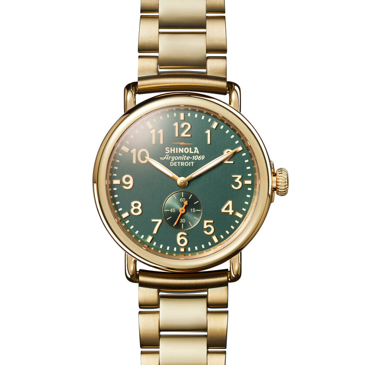 Shinola Runwell Sub Second 41mm Gold SS Teal - Watches.com - S0120291084