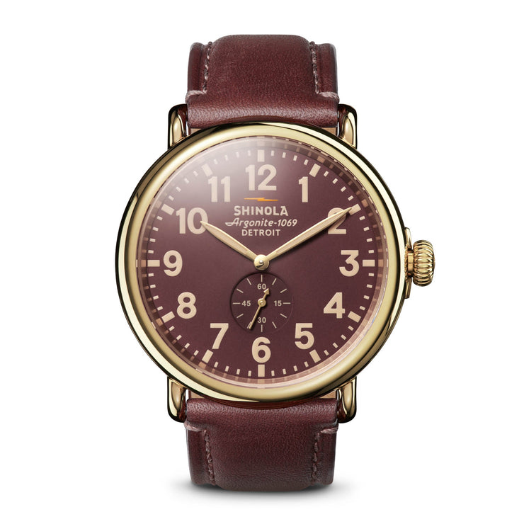 Shinola Runwell Sub Second 47mm Gold Oxblood Leather - Watches.com - S0120291088