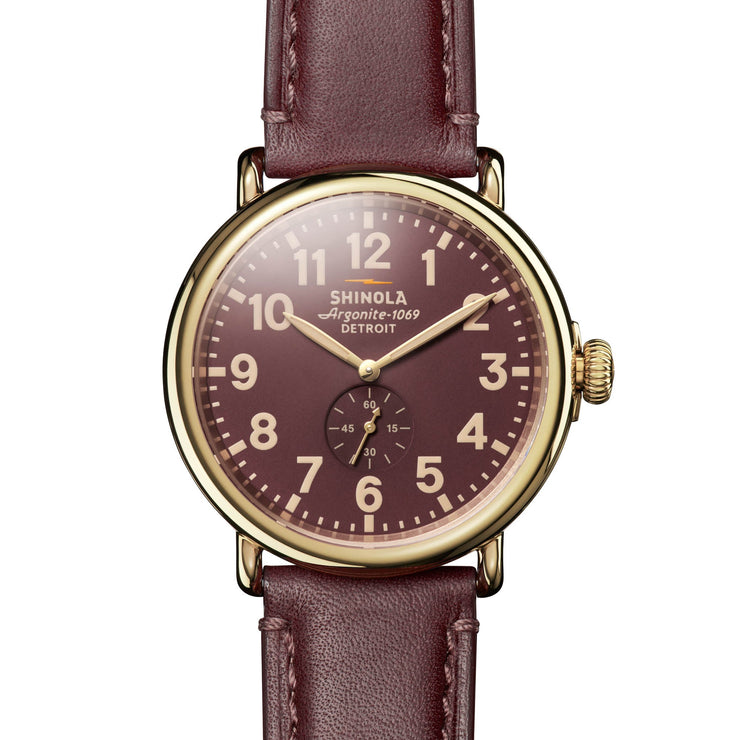 Shinola Runwell Sub Second 47mm Gold Oxblood Leather - Watches.com - S0120291088