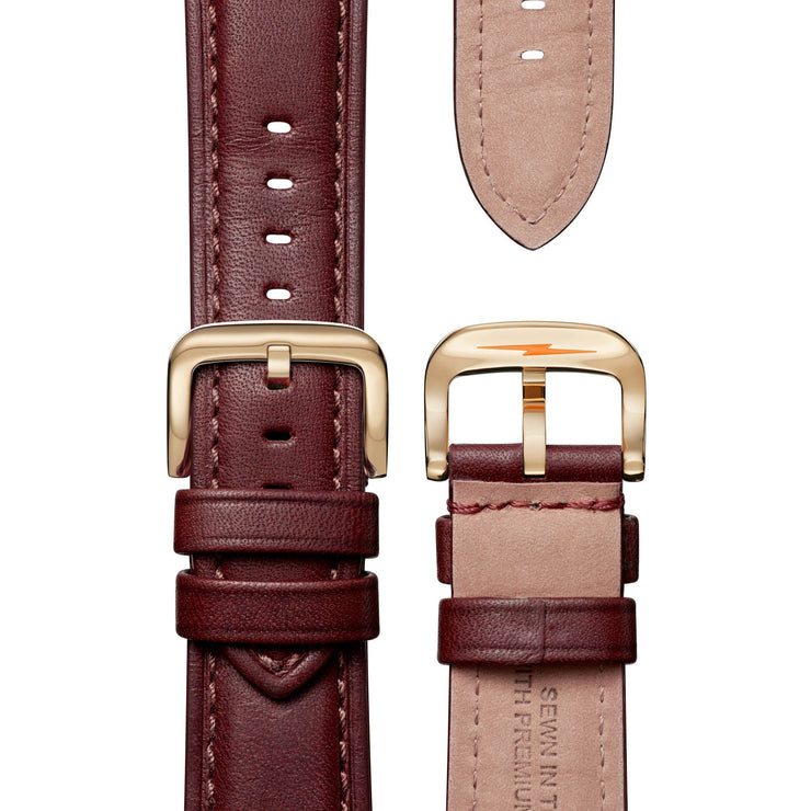 Shinola Runwell Sub Second 47mm Gold Oxblood Leather - Watches.com - S0120291088