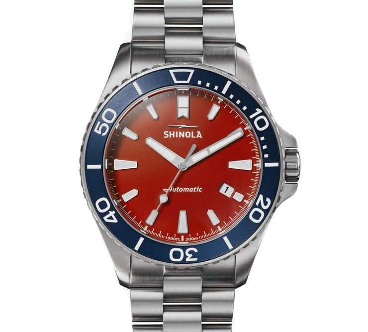 Shinola The Harbor Monster 43mm Automatic Red Blue - Watches.com - S0120183132