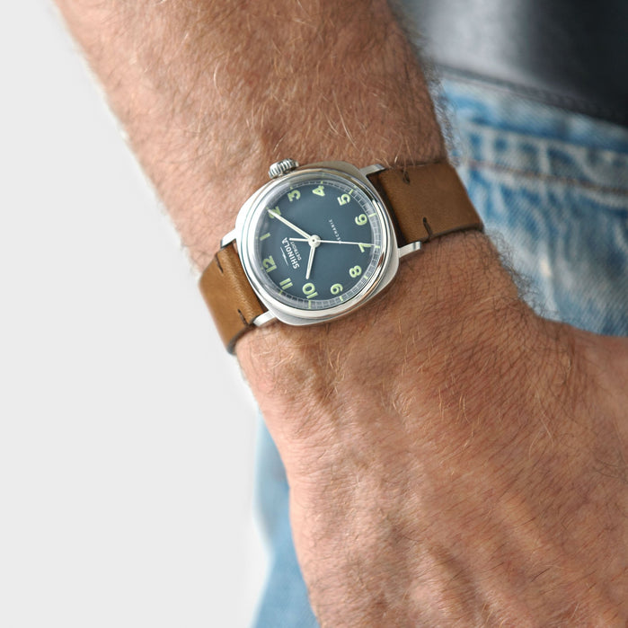 Shinola The Mechanic Hand Wind 39mm Blue angled shot picture