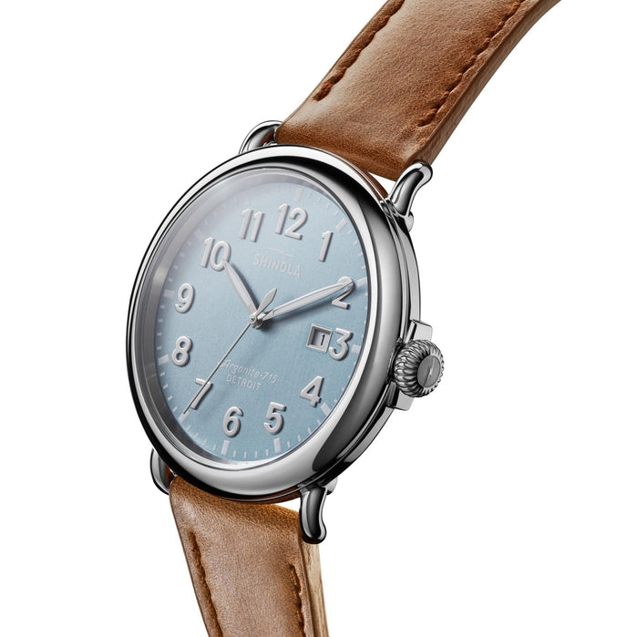 Shinola The Runwell 47mm Light Blue Brown angled shot picture