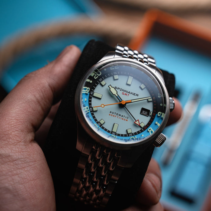 Spinnaker Bradner GMT Automatic Aquamarine Blue angled shot picture