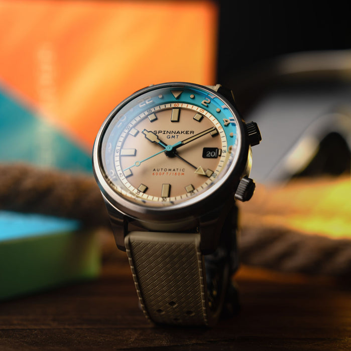 Spinnaker Bradner GMT Automatic Beige Linen angled shot picture