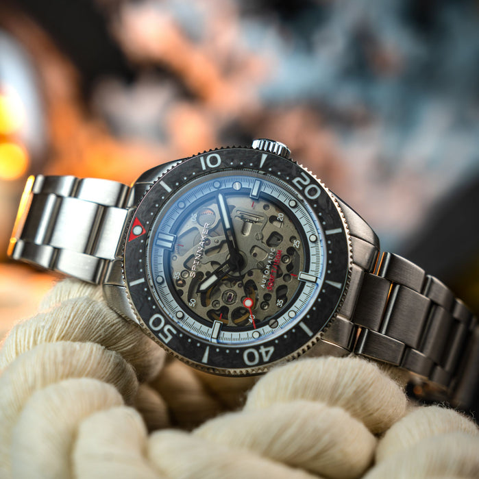 Spinnaker Croft 42 Skeleton Automatic Carbon Black angled shot picture