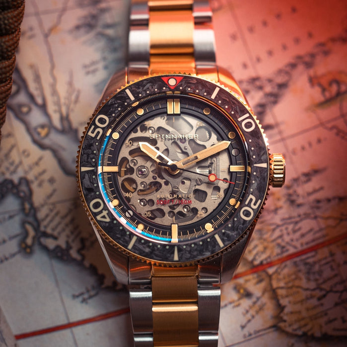 Spinnaker Croft 42 Skeleton Automatic Carbon Two Tone angled shot picture