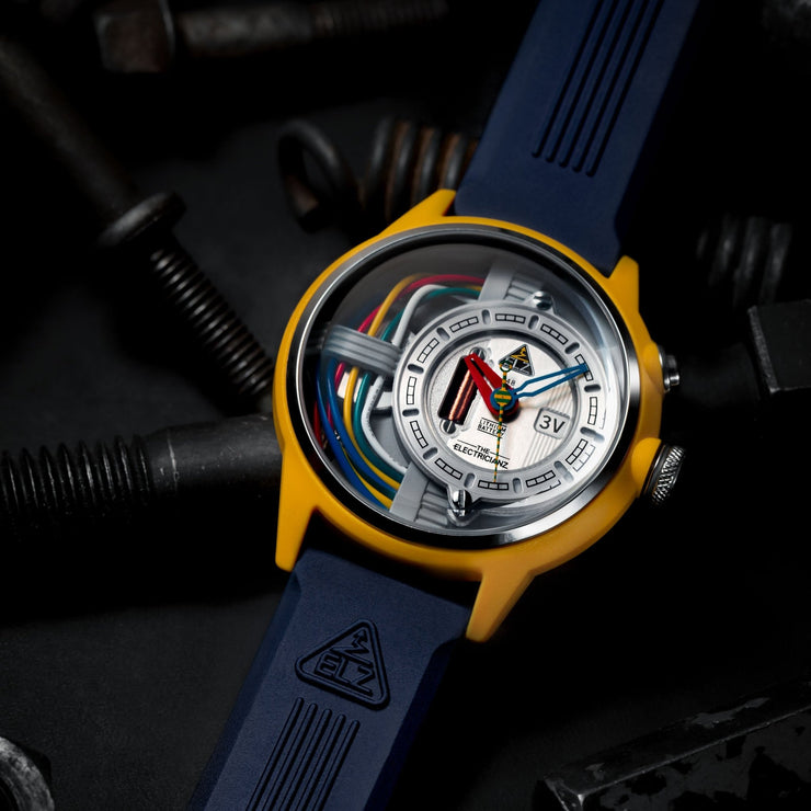 The Electricianz Cable Z 45mm Yellow Blue Rubber - Watches.com - ZZ - A1A/02 - CRB