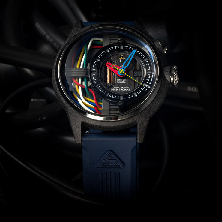 The Electricianz Carbon Z Black 45mm Blue Rubber - Watches.com - ZZ - A1A/03 - CRB