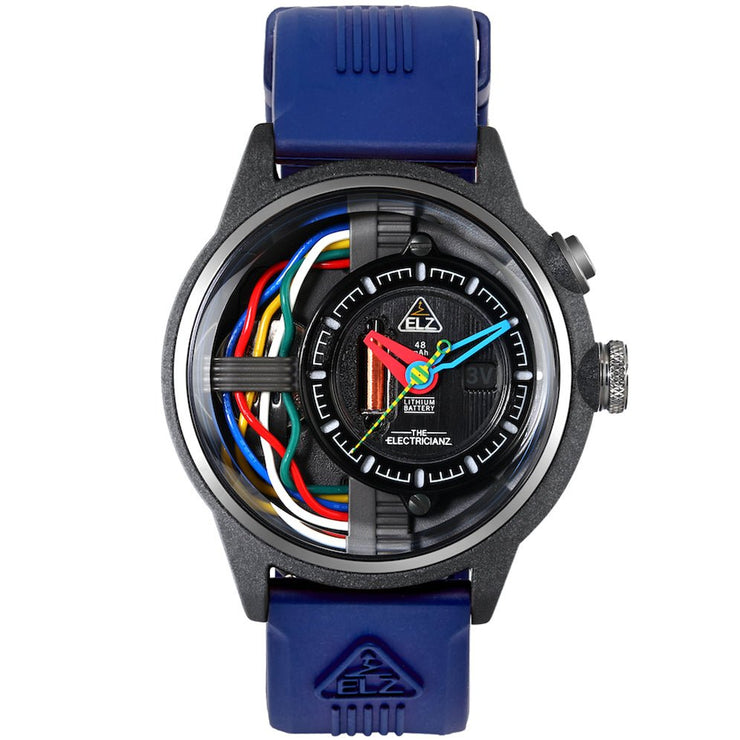 The Electricianz Carbon Z Black 45mm Blue Rubber - Watches.com - ZZ - A1A/03 - CRB