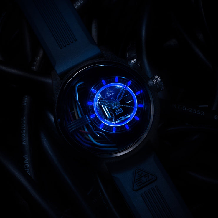 The Electricianz Carbon Z Black 45mm Blue Rubber - Watches.com - ZZ - A1A/03 - CRB