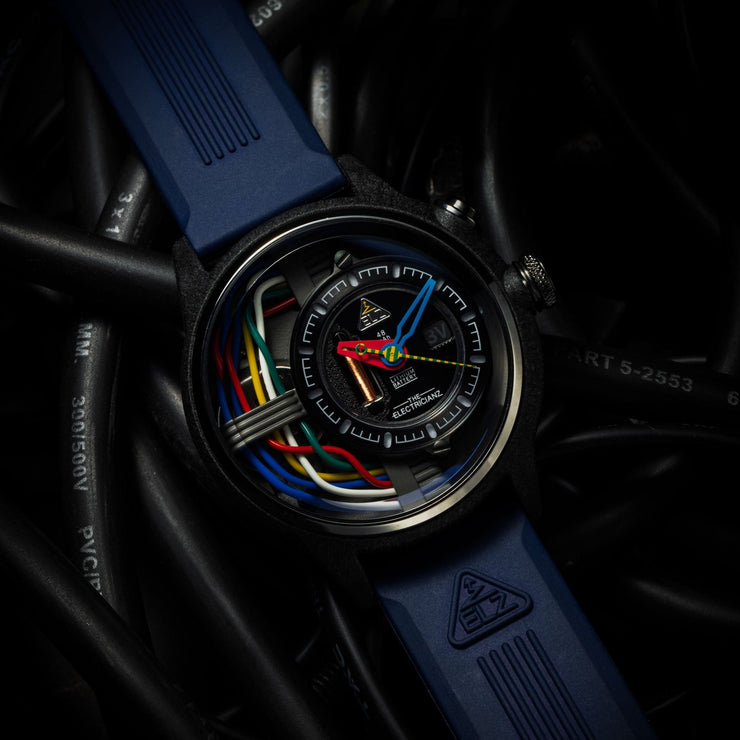 The Electricianz Carbon Z Black 45mm Blue Rubber - Watches.com - ZZ - A1A/03 - CRB