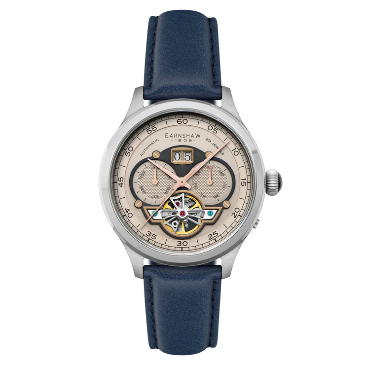 Thomas Earnshaw Baron Grand Date Calendar Open Heart Automatic Camel Blue - Watches.com - ES - 8187 - 04