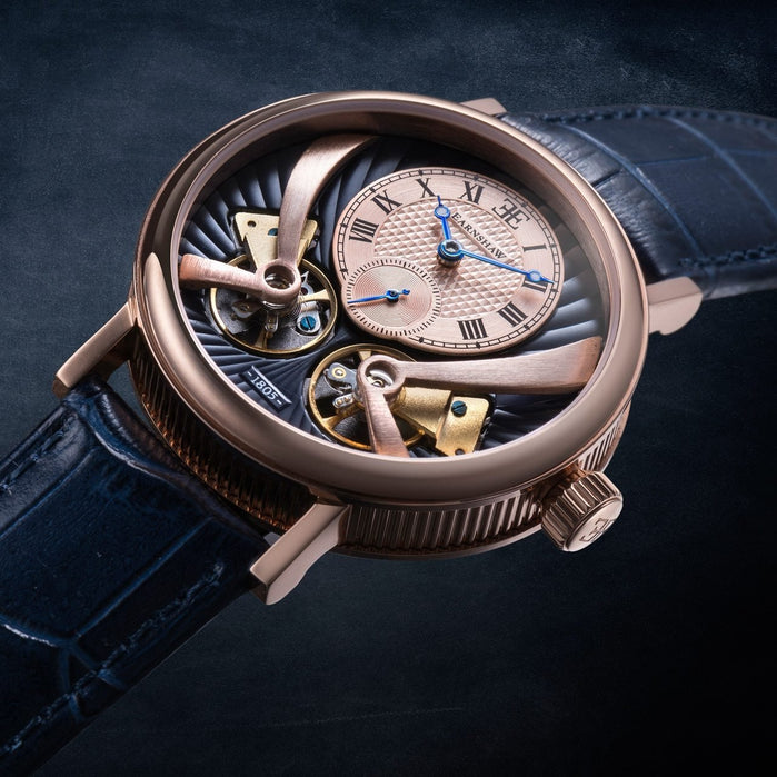 Thomas Earnshaw Beaufort Anatolia Automatic Rose Gold Blue angled shot picture