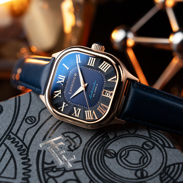 Thomas Earnshaw Coussin Automatic Regal Blue angled shot picture