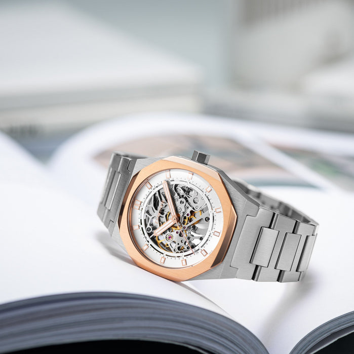 Thomas Earnshaw Drake Skeleton Automatic Silver Rose Gold angled shot picture