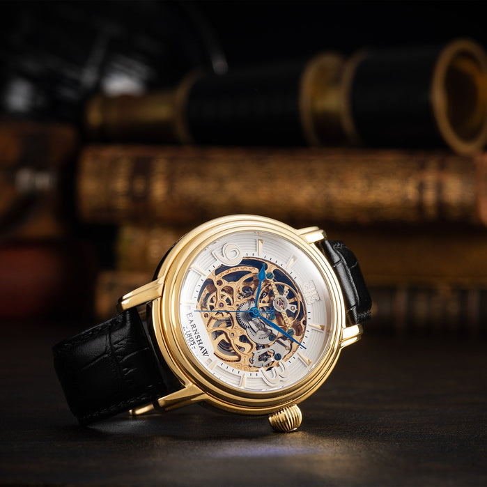 Thomas Earnshaw Longcase Automatic Gold Black angled shot picture