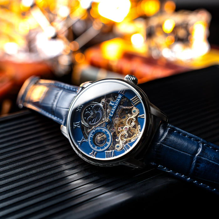 Thomas Earnshaw Longitude Automatic Skeleton True Blue angled shot picture