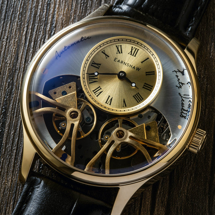 Thomas Earnshaw Scientists Faraday Double Barrel Automatic Two Tone Gold angled shot picture