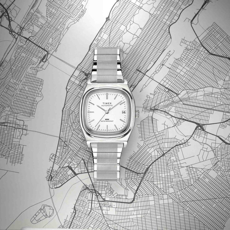 Timex 1983 E - Line Reissue Automatic 34mm White SS - Watches.com - TW2W70800VQ