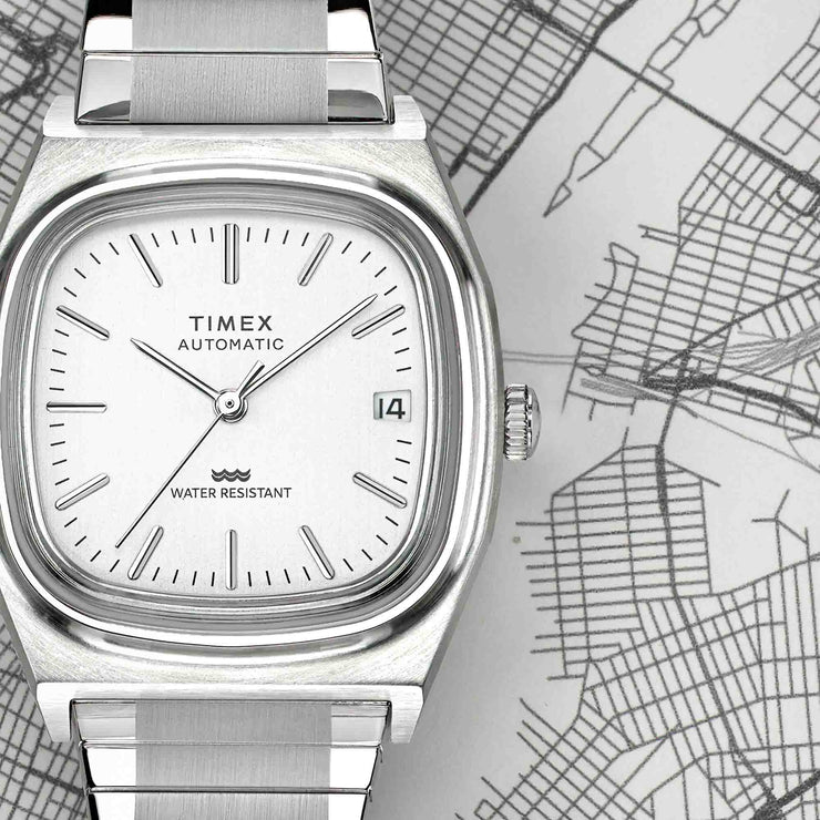 Timex 1983 E - Line Reissue Automatic 34mm White SS - Watches.com - TW2W70800VQ