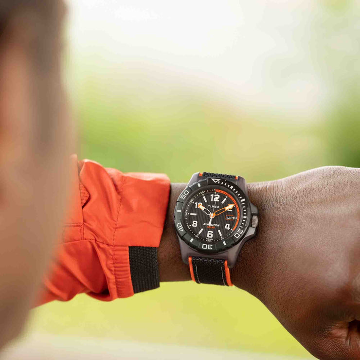 Timex Expedition North Freedive Ocean Tide 46mm rPET Black Orange - Watches.com - TW2V66100JR