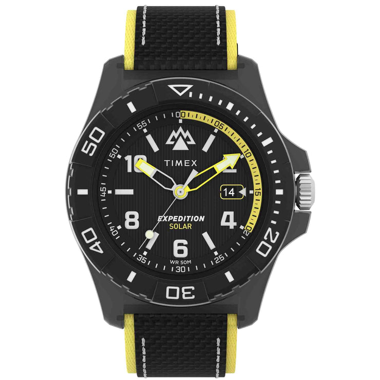 Timex Expedition North Freedive Ocean Tide 46mm rPET Black Yellow - Watches.com - TW2V66200JR