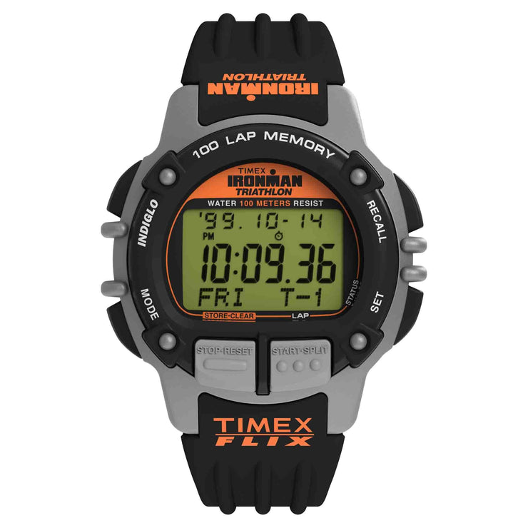 Timex Ironman Flix 100 Lap Digital 42mm Black Orange - Watches.com - TW5M63200VQ