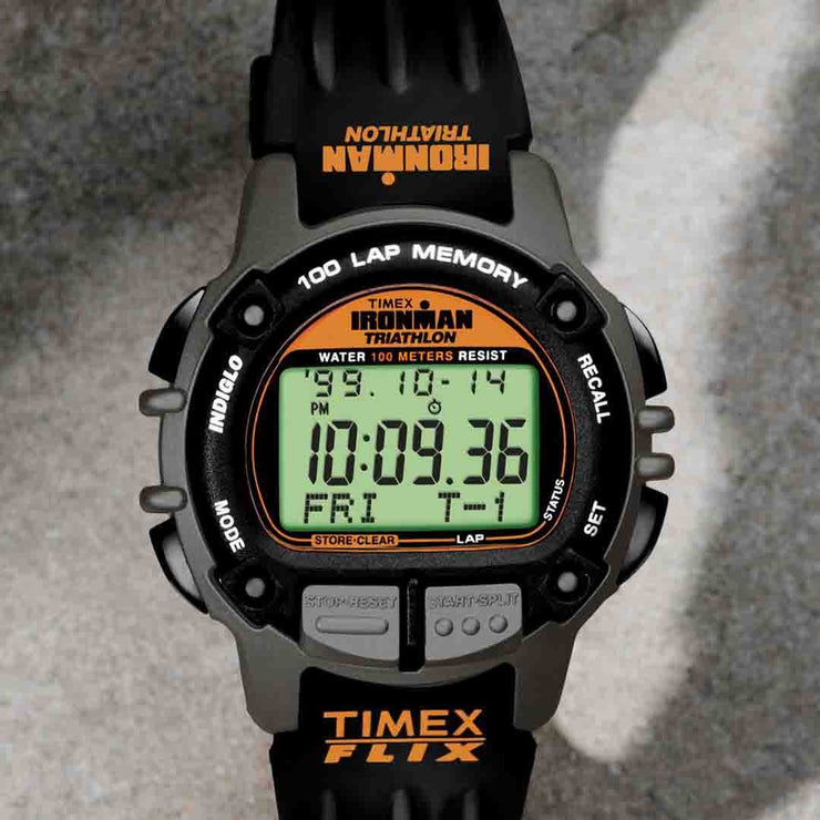 Timex Ironman Flix 100 Lap Digital 42mm Black Orange - Watches.com - TW5M63200VQ