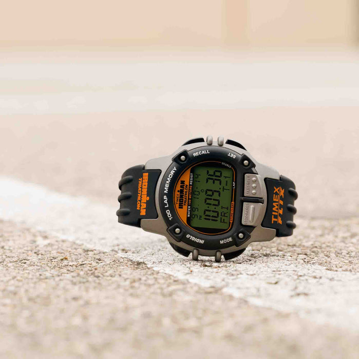 Timex Ironman Flix 100 Lap Digital 42mm Black Orange angled shot picture