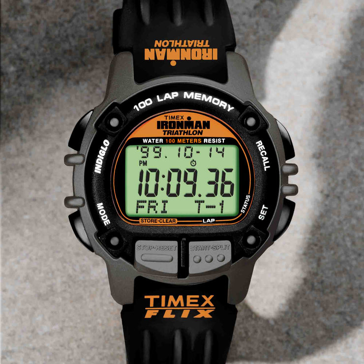 Timex Ironman Flix 100 Lap Digital 42mm Black Orange - Watches.com - TW5M63200VQ