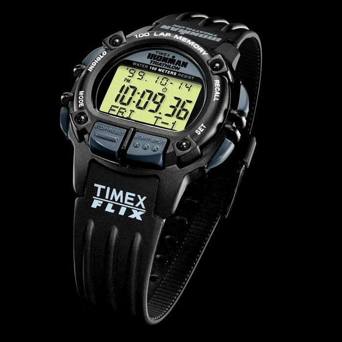 Timex Ironman Flix 100 Lap Digital 42mm Black angled shot picture