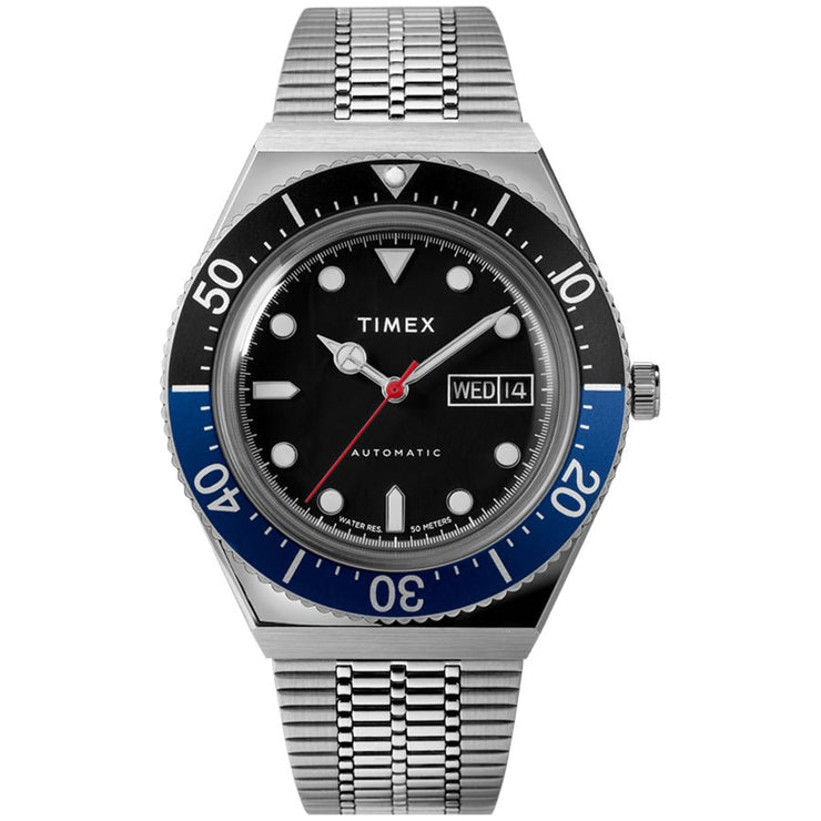 Timex M79 Automatic 40mm Silver Blue Black - Watches.com - TW2U29500