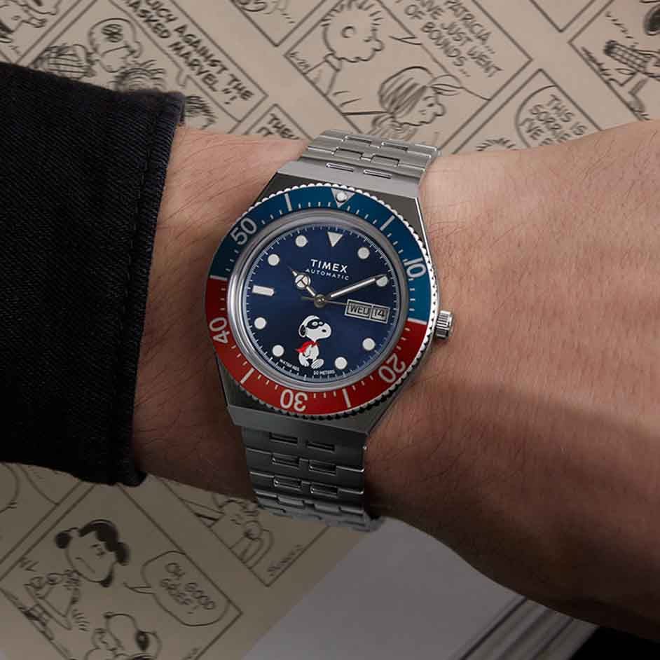 Timex M79 Automatic x Peanuts Masked Marvel Snoopy 40mm Blue | Watches.com