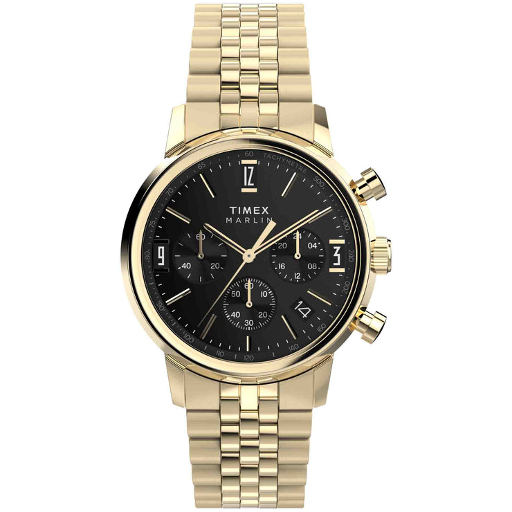 Timex Marlin Chronograph Tachymeter 40mm Black Gold SS - Watches.com - TW2W59900VQ