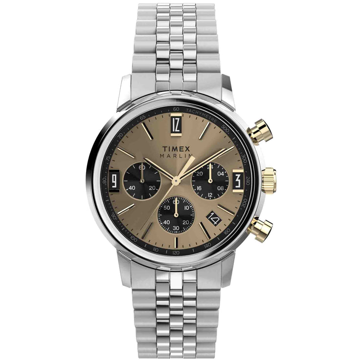 Timex Marlin Chronograph Tachymeter 40mm Champagne SS - Watches.com - TW2W60100VQ