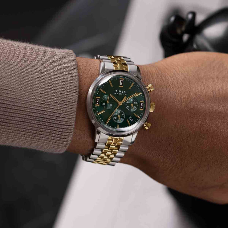 Timex Marlin Chronograph Tachymeter 40mm Green SS - Watches.com - TW2W60000VQ