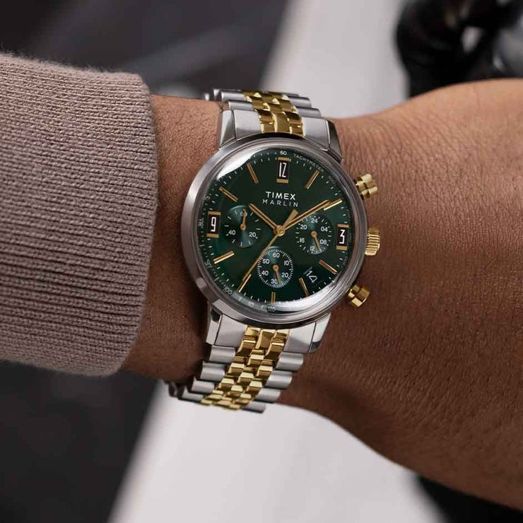 Timex Marlin Chronograph Tachymeter 40mm Green SS - Watches.com - TW2W60000VQ