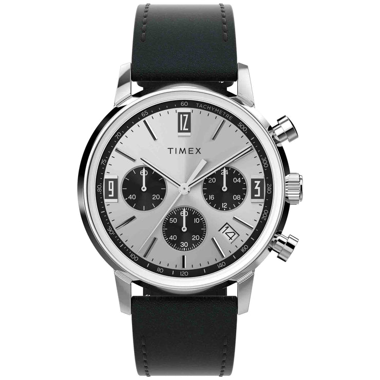 Timex Marlin Tachymeter Chronograph 40mm Silver Black - Watches.com - TW2W10300VQ