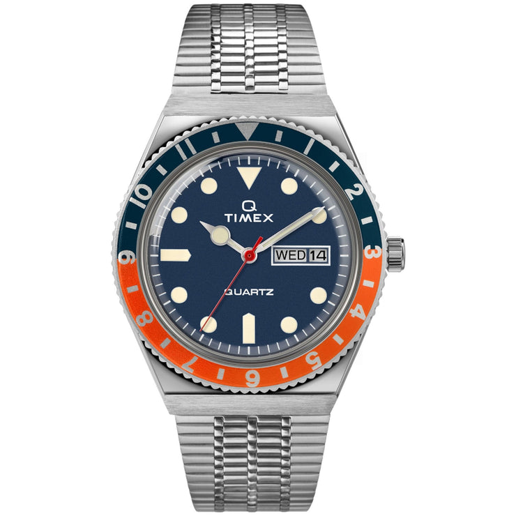 Timex Q 1979 Reissue 38mm Silver Blue Orange - Watches.com - TW2U61100ZV