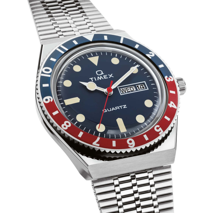 Timex Q 1979 Reissue 38mm Silver Navy Red - Watches.com - TW2T80700ZV