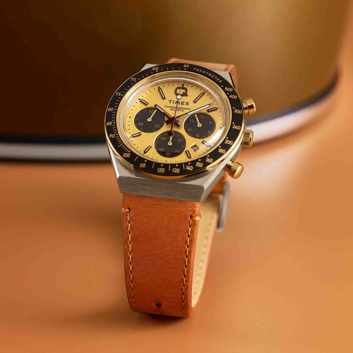 Timex Q Chronograph 40mm Gold Brown angled shot picture